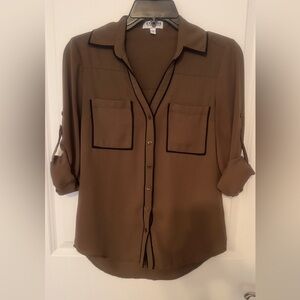 Express Portofino Slim Fit Shirt in Olive with Black Trim